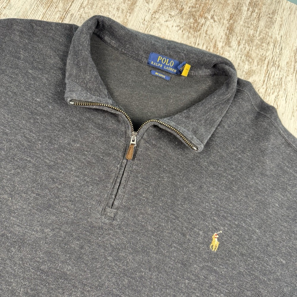 Polo Ralph Lauren Sweatshirt Men 3XLT Grey 1/4 Zip Estate Rib Flesh Pony Grandpa